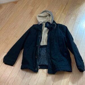 American Eagle Winter Jacket Black with gray hoodie